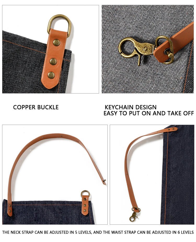 Denim apron high value restaurant work clothes customized logo milk tea coffee shop men and women overalls wholesale - Image 2