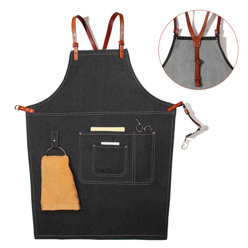 Denim hairstylist apron coffee maker milk tea barber shop flower art manicure restaurant work apron - Image 10