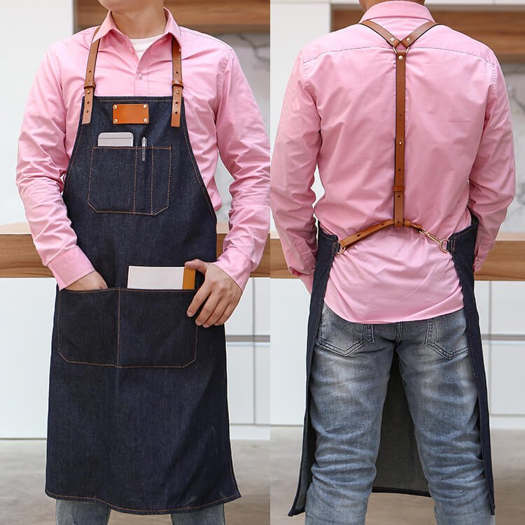 Korean style fashion denim apron bar painting coffee maker milk tea shop restaurant work clothes apron