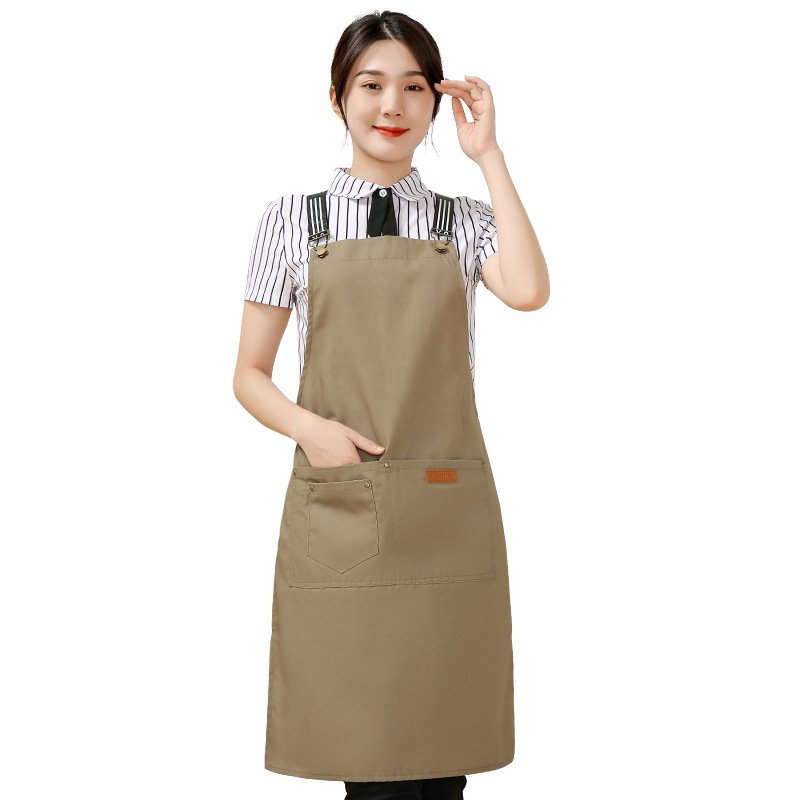 Customized logo printing on denim canvas fashionable women's aprons for restaurants, home use, wear-resistant kitchen workwear, car wash workwear, and seafood processing workwear. - Image 4