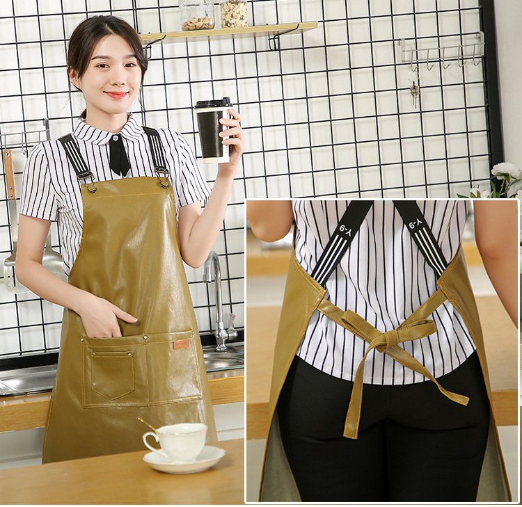 Customized logo printing on denim canvas fashionable women's aprons for restaurants, home use, wear-resistant kitchen workwear, car wash workwear, and seafood processing workwear. - Image 5