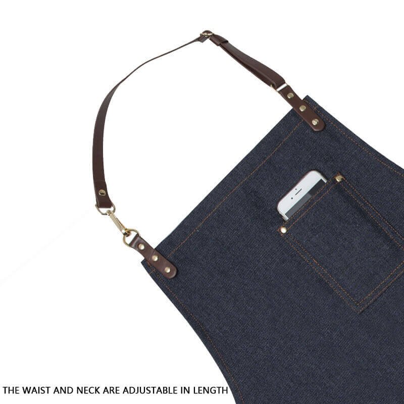 Halter denim apron with custom logo for restaurant coffee shop, tea shop, flower arrangement, barber, work clothes apron wholesale - Image 21