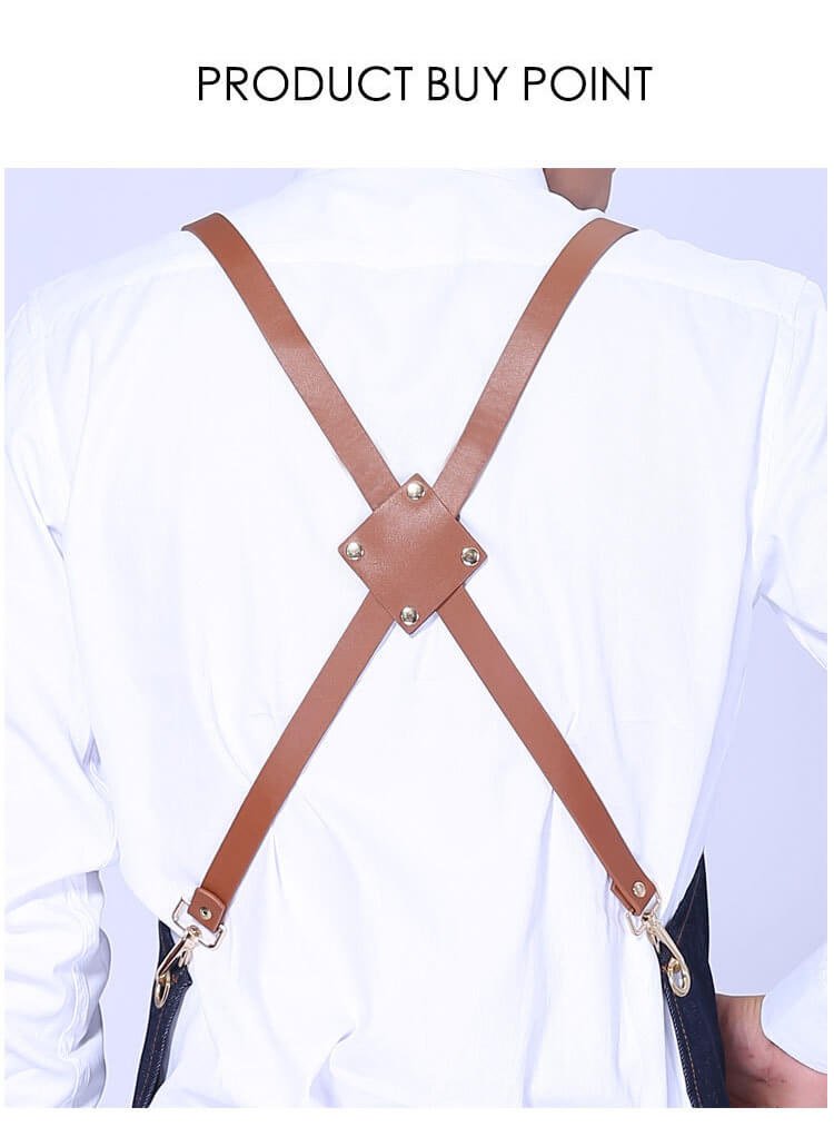 Denim apron Korean style fashion custom logo bar western restaurant home baking work apron - Image 21