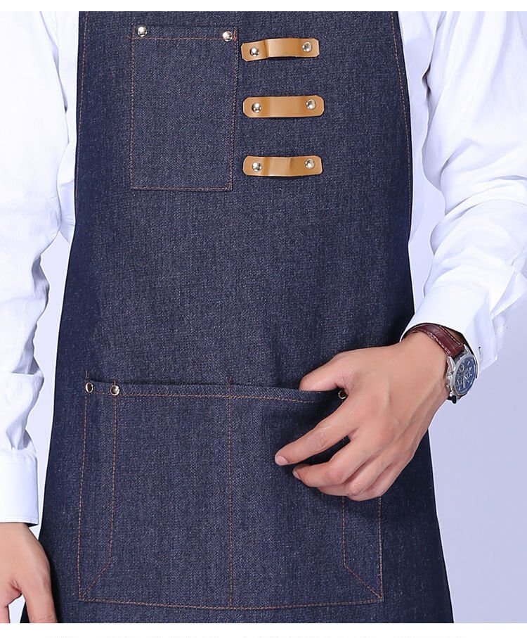 Denim apron Korean style fashion custom logo bar western restaurant home baking work apron - Image 22