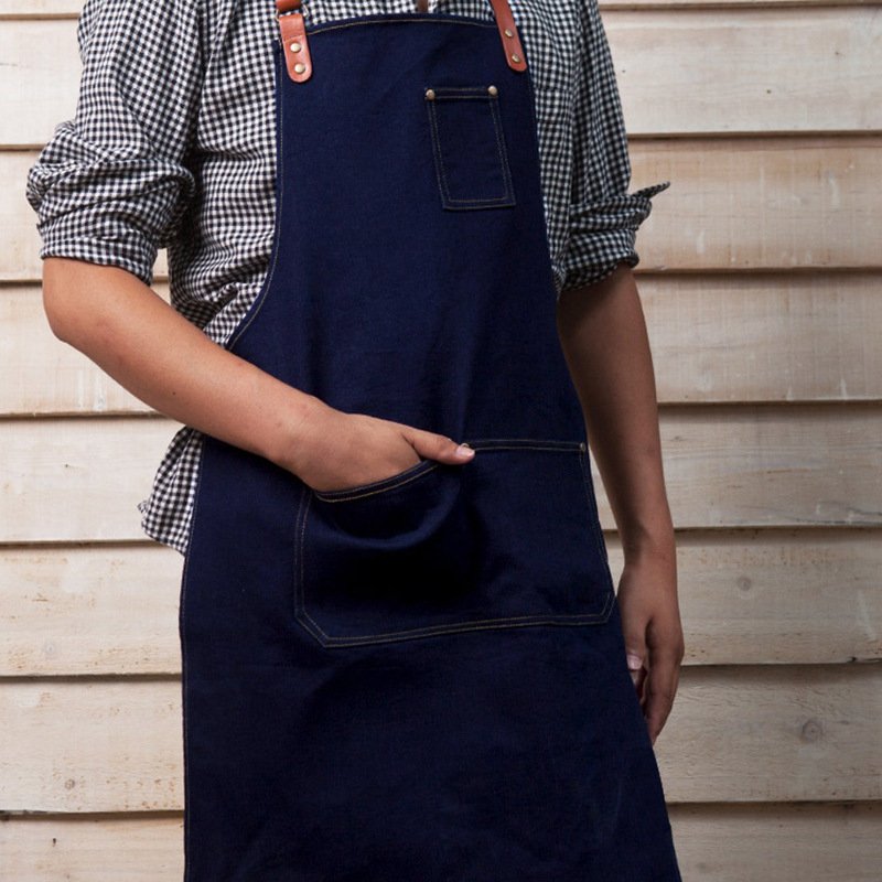 Korean fashion apron denim custom coffee studio internet cafe work denim apron custom wholesale logo - Image 10