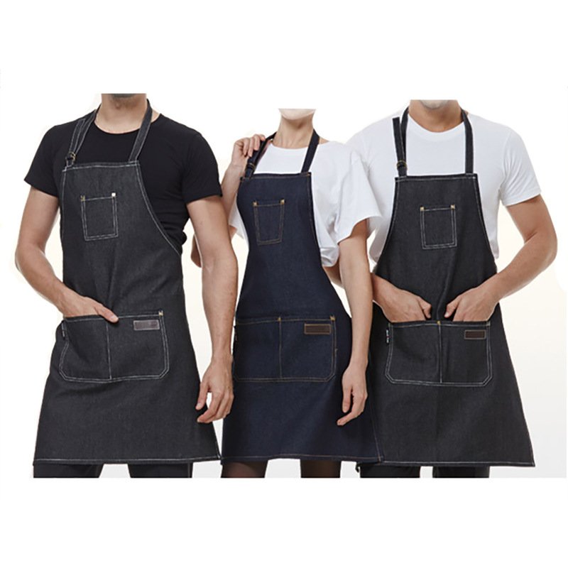 Fashion denim apron custom made logo barbecue western coffee tea shop work apron custom made wholesale - Image 8