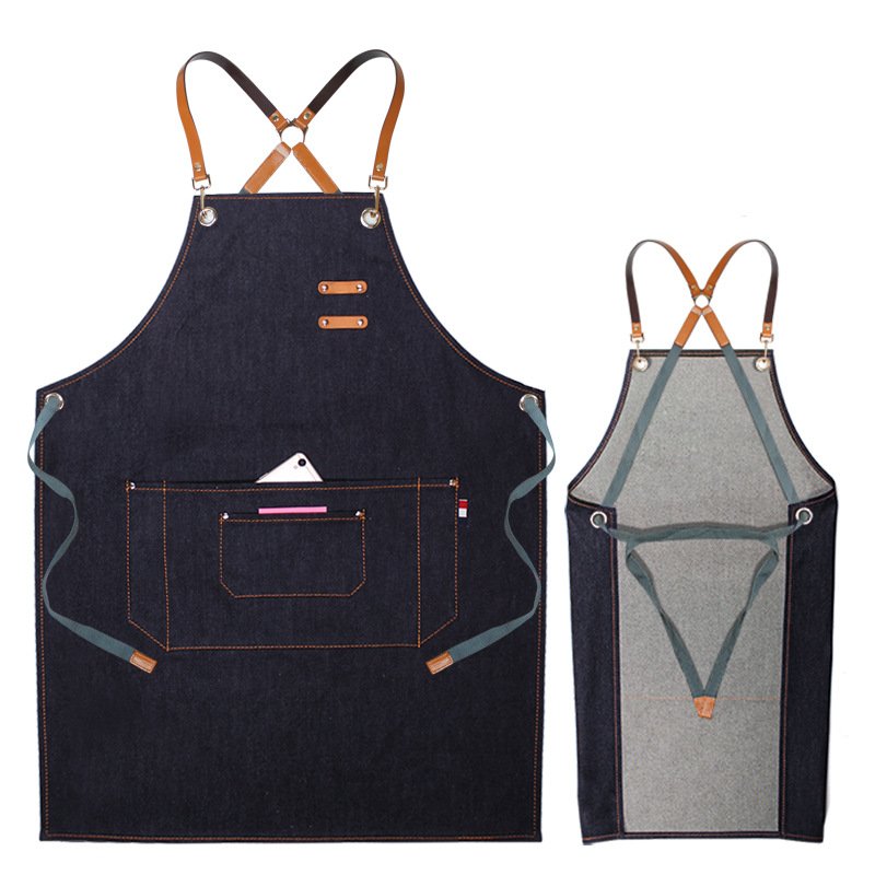 Denim apron custom logo printing milk tea shop barista barber florist men and women work clothes - Image 5