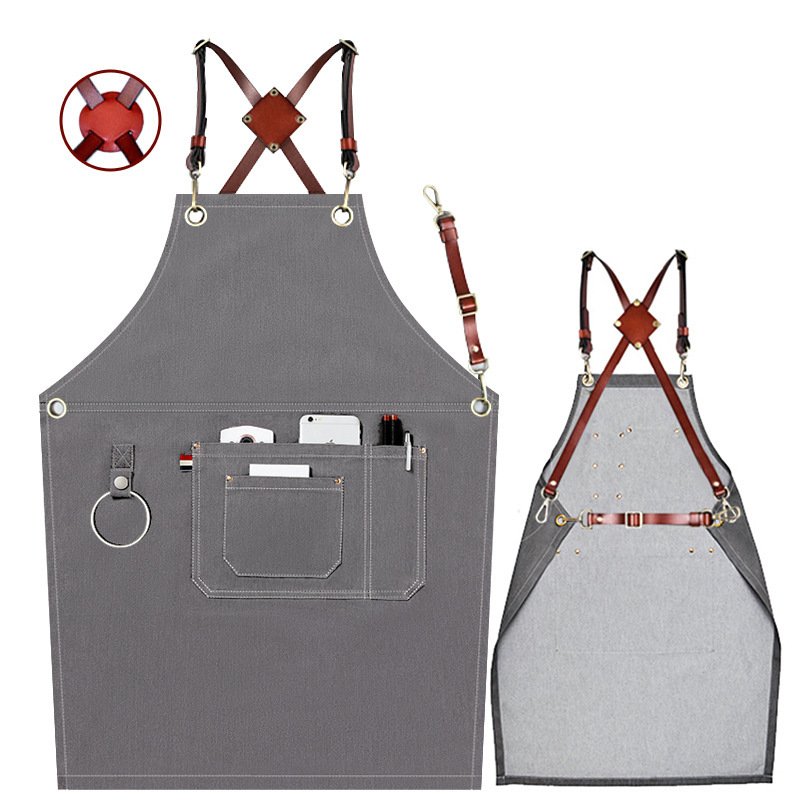 Denim apron custom logo printing milk tea shop barista barber florist men and women work clothes - Image 7