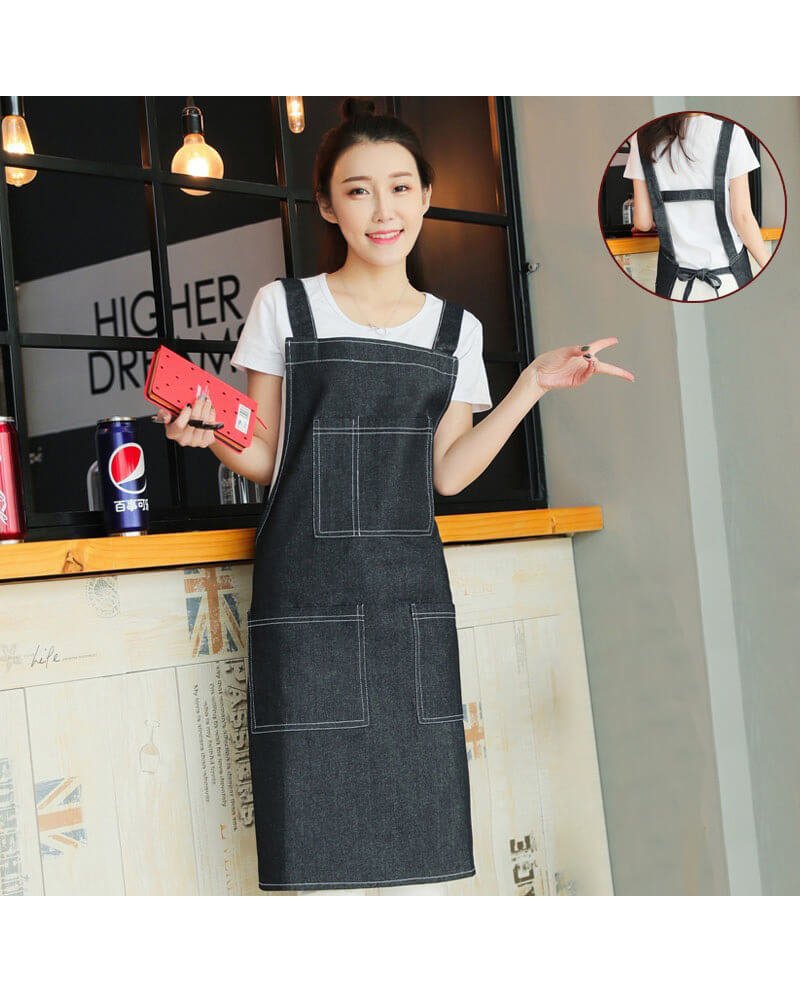 Denim work apron customized logo catering coffee milk tea shop painting baker half-length apron wholesale - Image 12