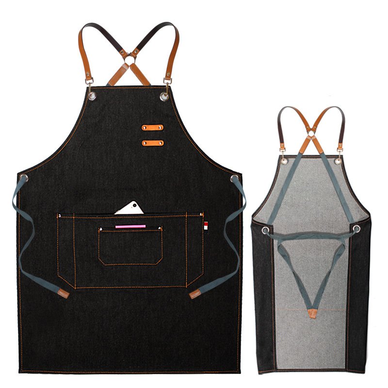 Denim apron custom logo printing milk tea shop barista barber florist men and women work clothes - Image 9