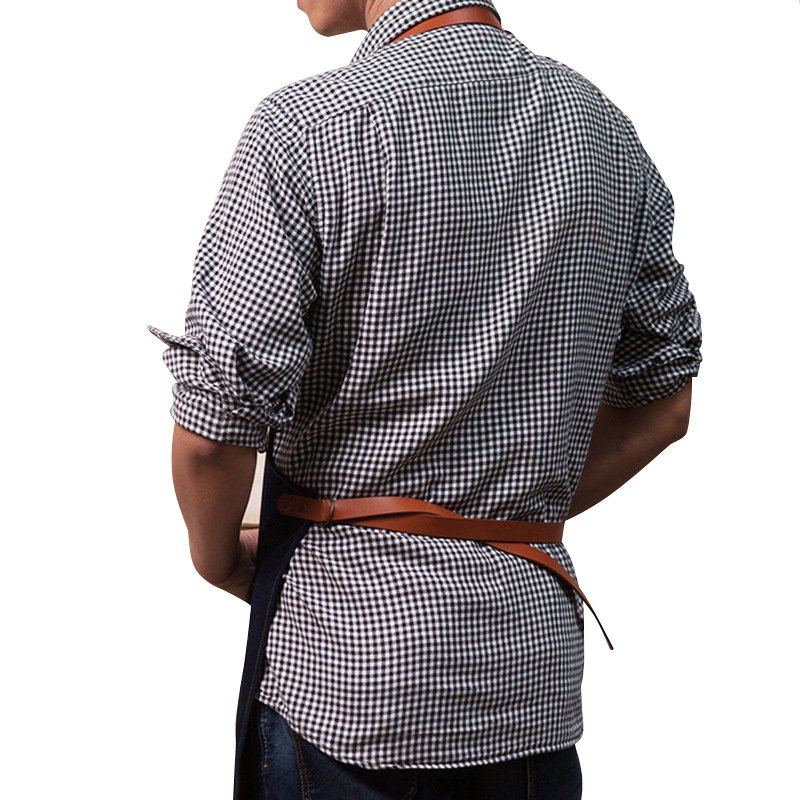 Korean fashion apron denim custom coffee studio internet cafe work denim apron custom wholesale logo - Image 11