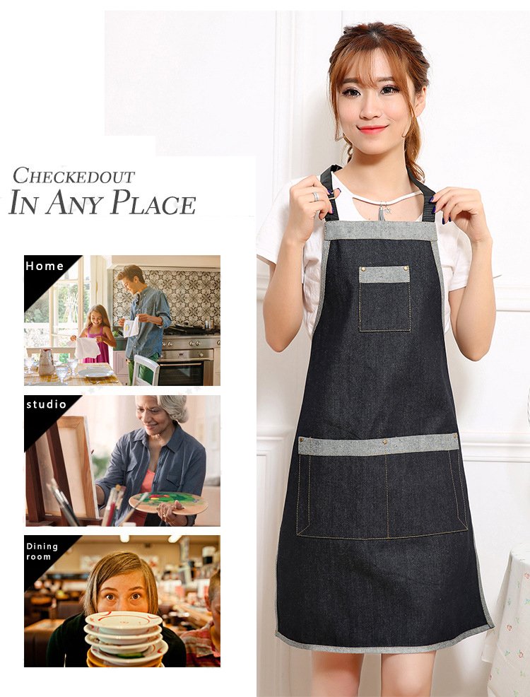 Denim Apron Printed Tea Shop Cafe Cake Shop Women's Nail Art Amazon Work Clothes Home Waist - Image 6