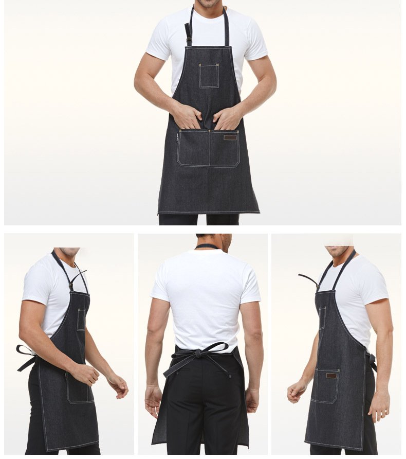 Fashion denim apron custom made logo barbecue western coffee tea shop work apron custom made wholesale - Image 3