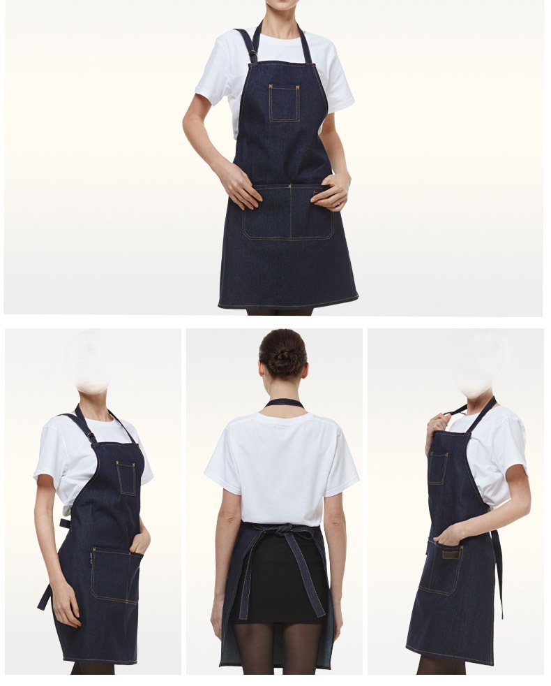 Fashion denim apron custom made logo barbecue western coffee tea shop work apron custom made wholesale - Image 5