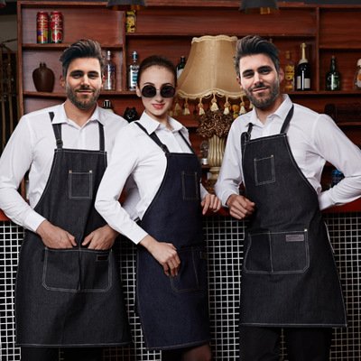 Fashion denim apron custom made logo barbecue western coffee tea shop work apron custom made wholesale - Image 7