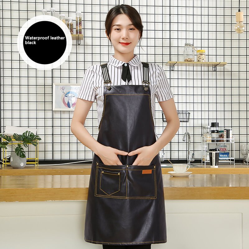 Customized logo printing on denim canvas fashionable women's aprons for restaurants, home use, wear-resistant kitchen workwear, car wash workwear, and seafood processing workwear. - Image 15
