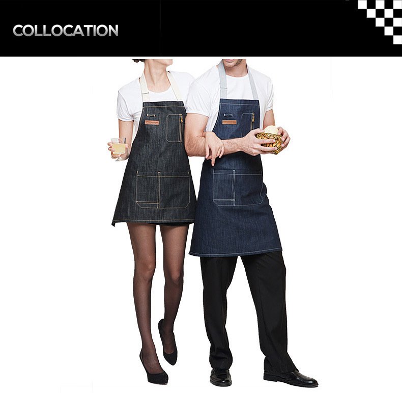 Manufacturers wholesale denim zipper apron barbecue bakery western restaurant cafe work clothes apron - Image 4