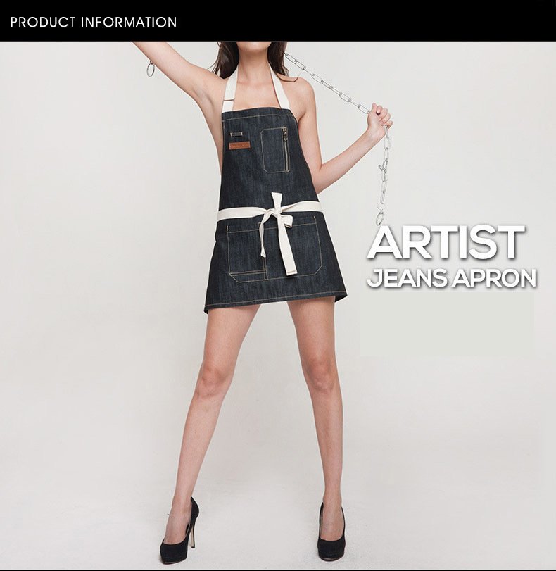 Manufacturers wholesale denim zipper apron barbecue bakery western restaurant cafe work clothes apron - Image 8