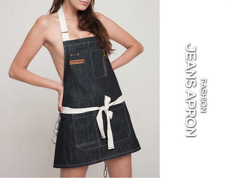 Manufacturers wholesale denim zipper apron barbecue bakery western restaurant cafe work clothes apron - Image 9