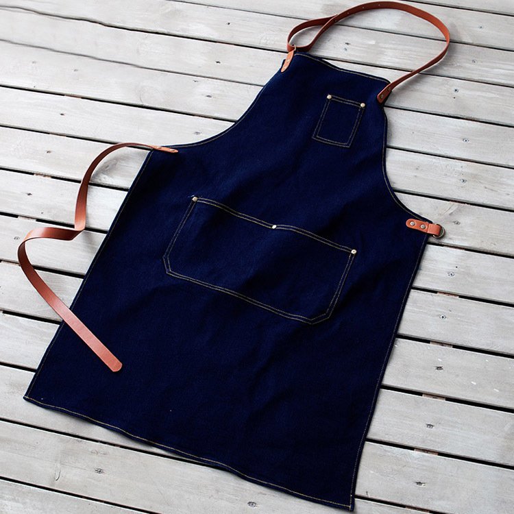 Korean fashion apron denim custom coffee studio internet cafe work denim apron custom wholesale logo - Image 2