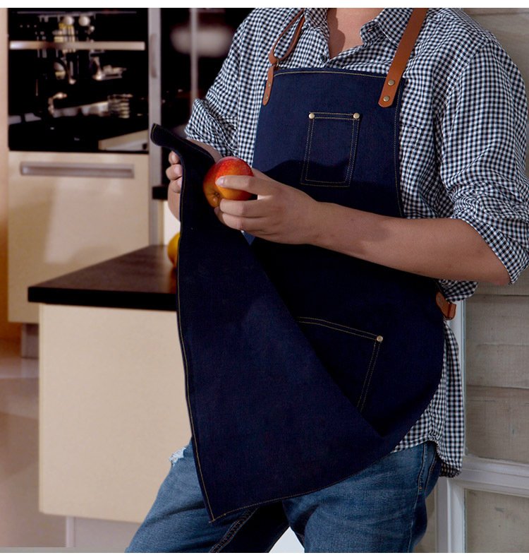 Korean fashion apron denim custom coffee studio internet cafe work denim apron custom wholesale logo - Image 3