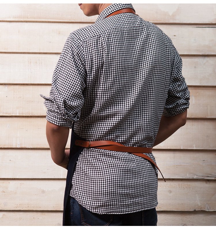 Korean fashion apron denim custom coffee studio internet cafe work denim apron custom wholesale logo - Image 5