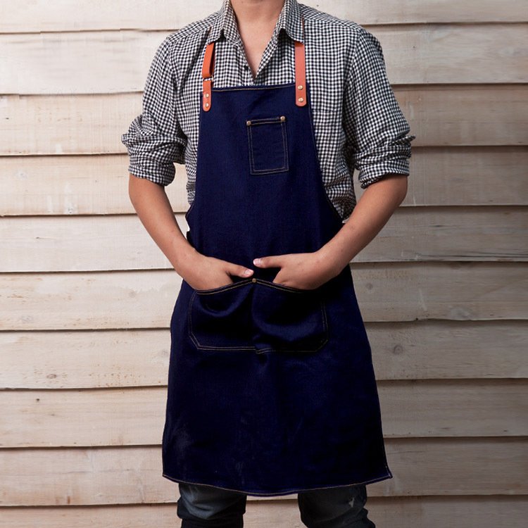 Korean fashion apron denim custom coffee studio internet cafe work denim apron custom wholesale logo - Image 6