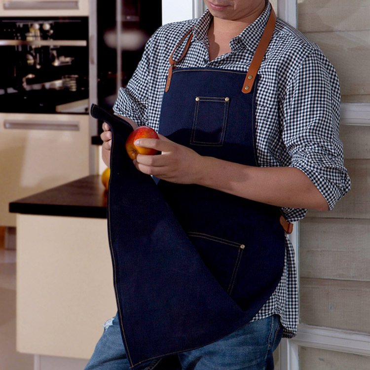 Korean fashion apron denim custom coffee studio internet cafe work denim apron custom wholesale logo - Image 7