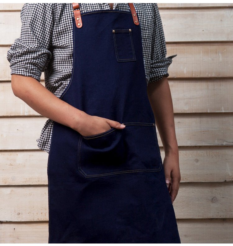 Korean fashion apron denim custom coffee studio internet cafe work denim apron custom wholesale logo - Image 8
