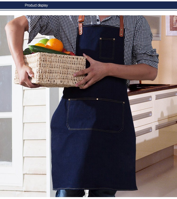 Korean fashion apron denim custom coffee studio internet cafe work denim apron custom wholesale logo - Image 9