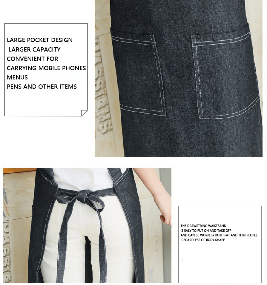 Denim work apron customized logo catering coffee milk tea shop painting baker half-length apron wholesale - Image 3