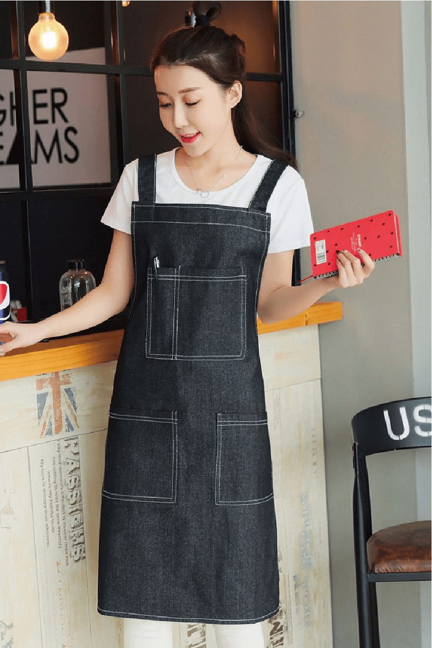 Denim work apron customized logo catering coffee milk tea shop painting baker half-length apron wholesale - Image 4