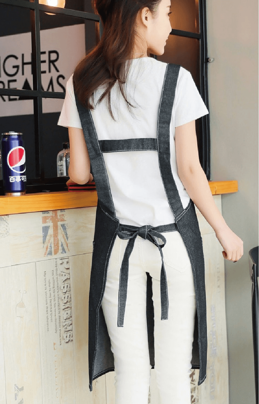 Denim work apron customized logo catering coffee milk tea shop painting baker half-length apron wholesale - Image 6