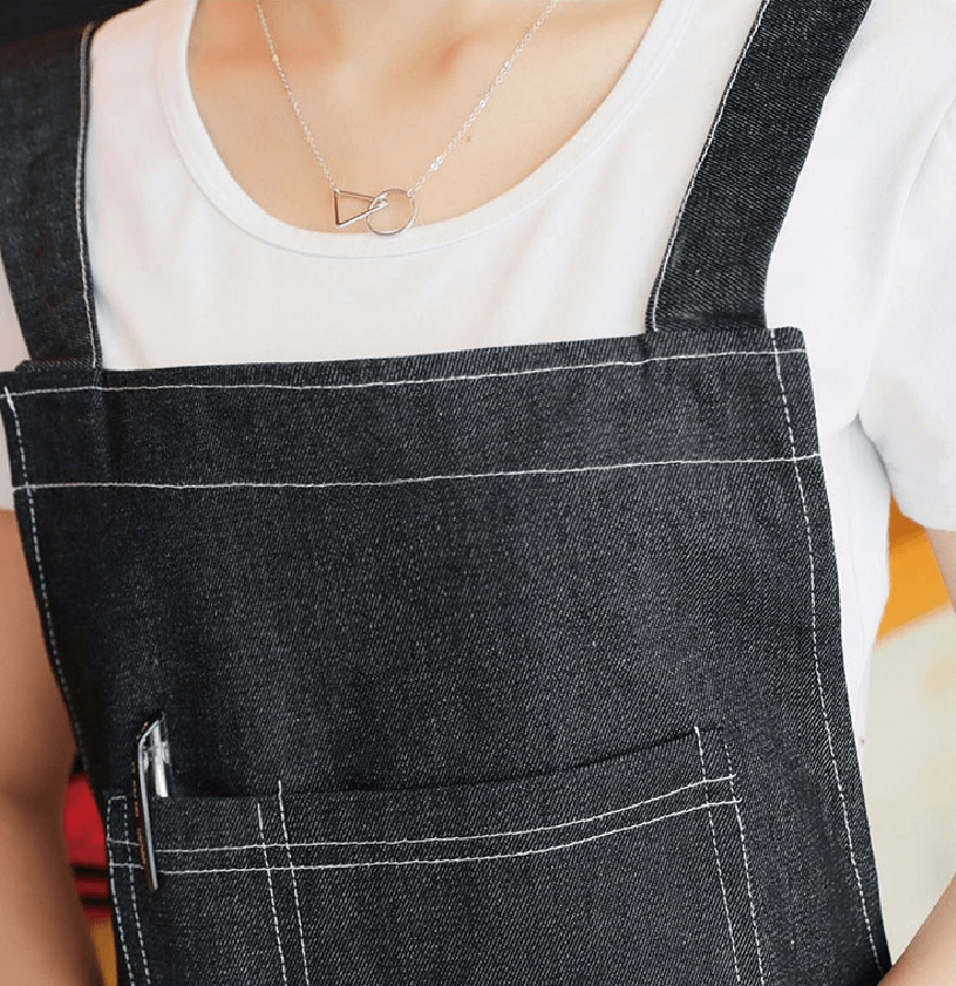 Denim work apron customized logo catering coffee milk tea shop painting baker half-length apron wholesale - Image 7
