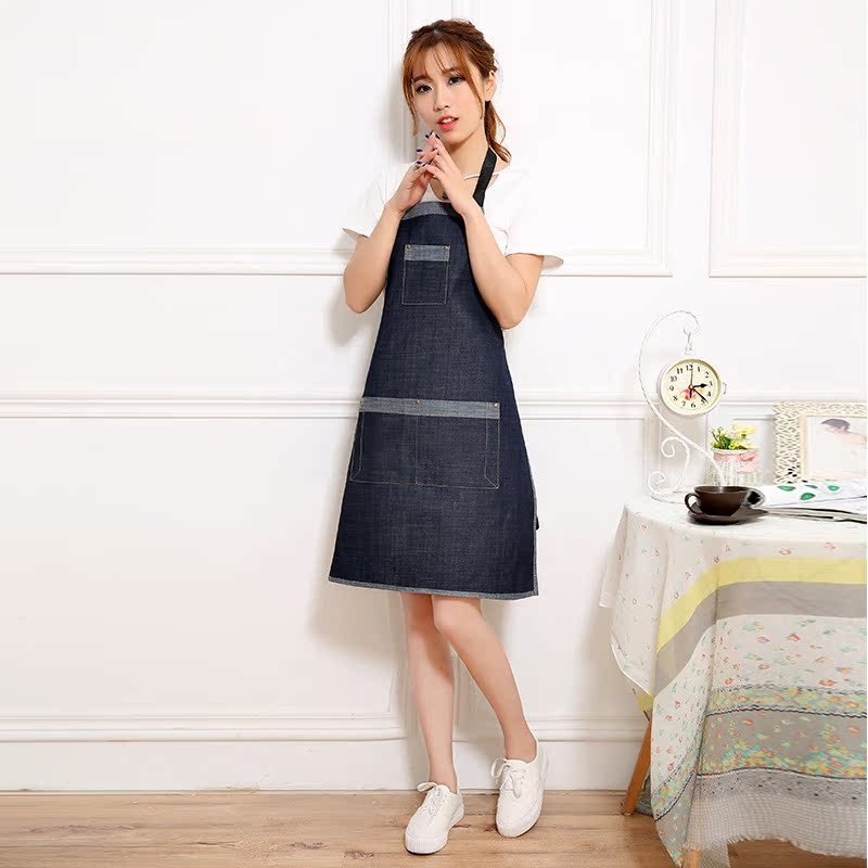 Denim Apron Printed Tea Shop Cafe Cake Shop Women's Nail Art Amazon Work Clothes Home Waist - Image 2