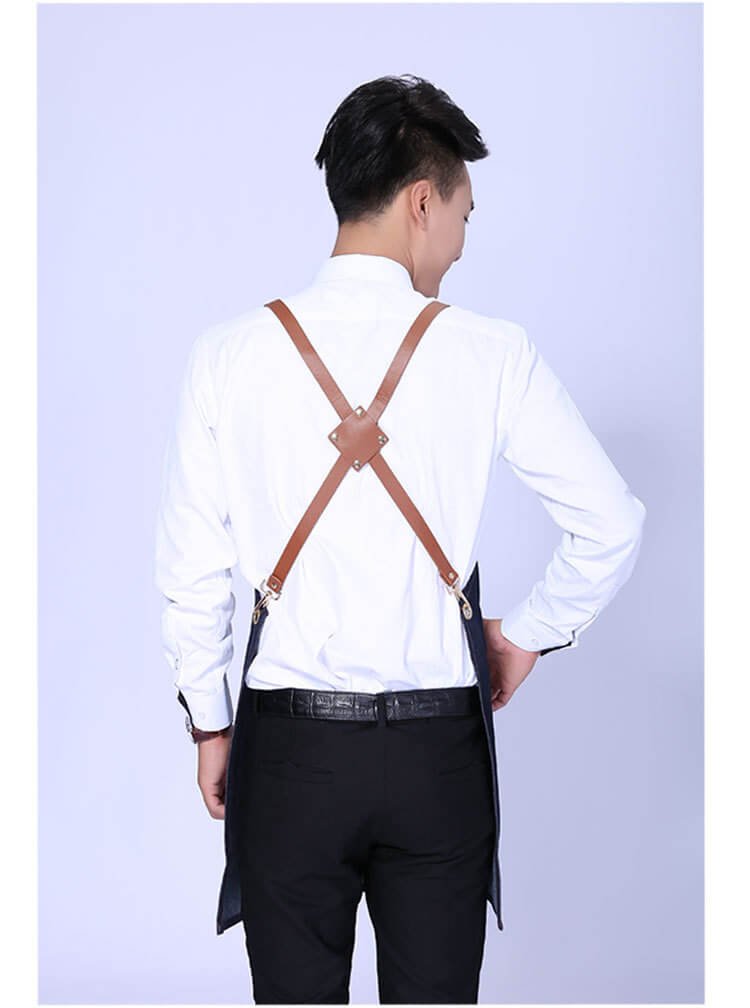 Denim apron Korean style fashion custom logo bar western restaurant home baking work apron - Image 7