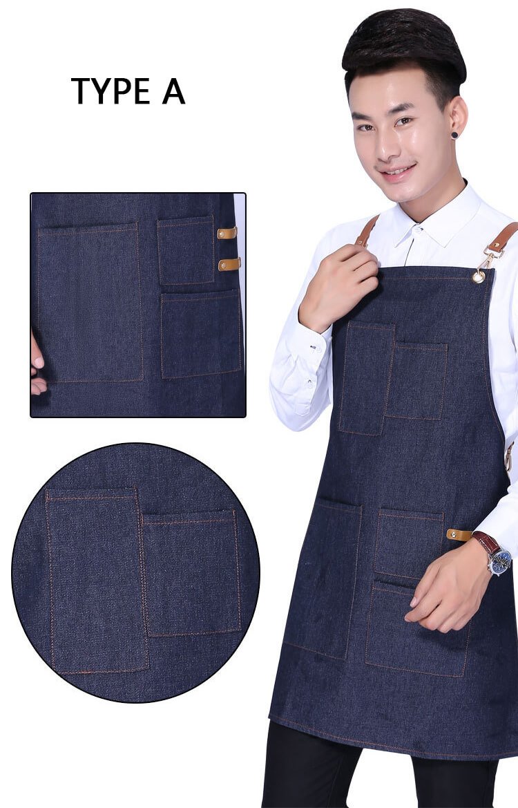Denim apron Korean style fashion custom logo bar western restaurant home baking work apron - Image 13