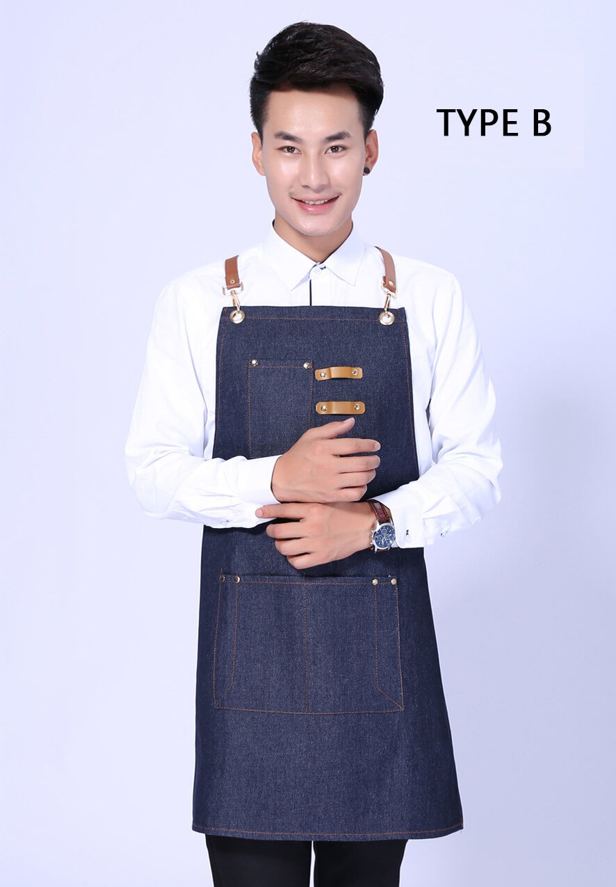 Denim apron Korean style fashion custom logo bar western restaurant home baking work apron - Image 15