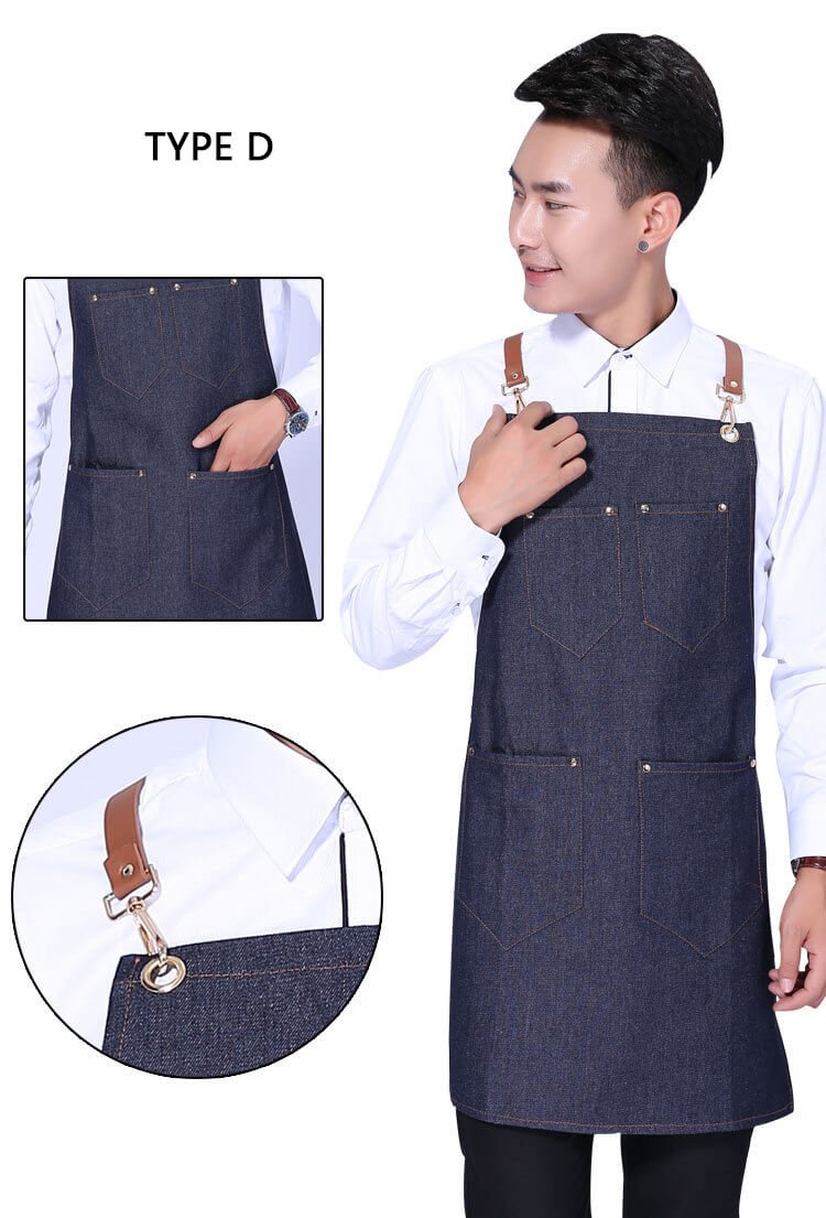 Denim apron Korean style fashion custom logo bar western restaurant home baking work apron - Image 17