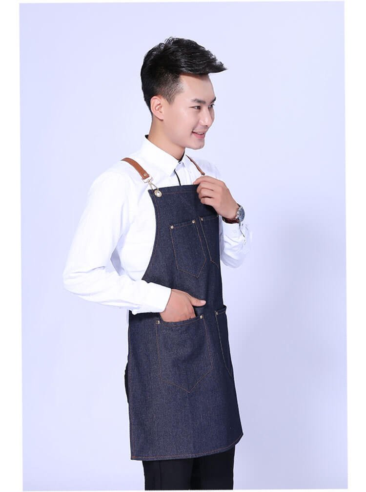 Denim apron Korean style fashion custom logo bar western restaurant home baking work apron - Image 18
