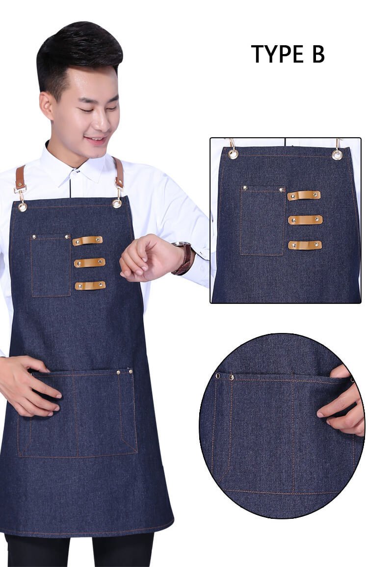 Denim apron Korean style fashion custom logo bar western restaurant home baking work apron - Image 19