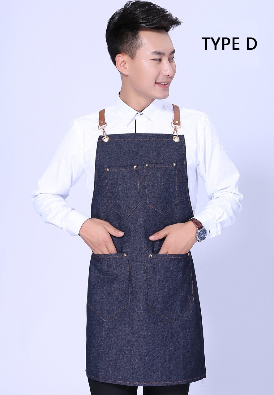 Denim apron Korean style fashion custom logo bar western restaurant home baking work apron - Image 20