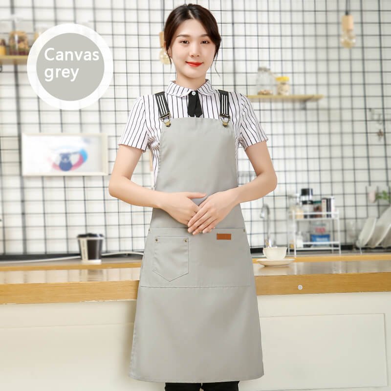 Customized logo printing on denim canvas fashionable women's aprons for restaurants, home use, wear-resistant kitchen workwear, car wash workwear, and seafood processing workwear. - Image 18