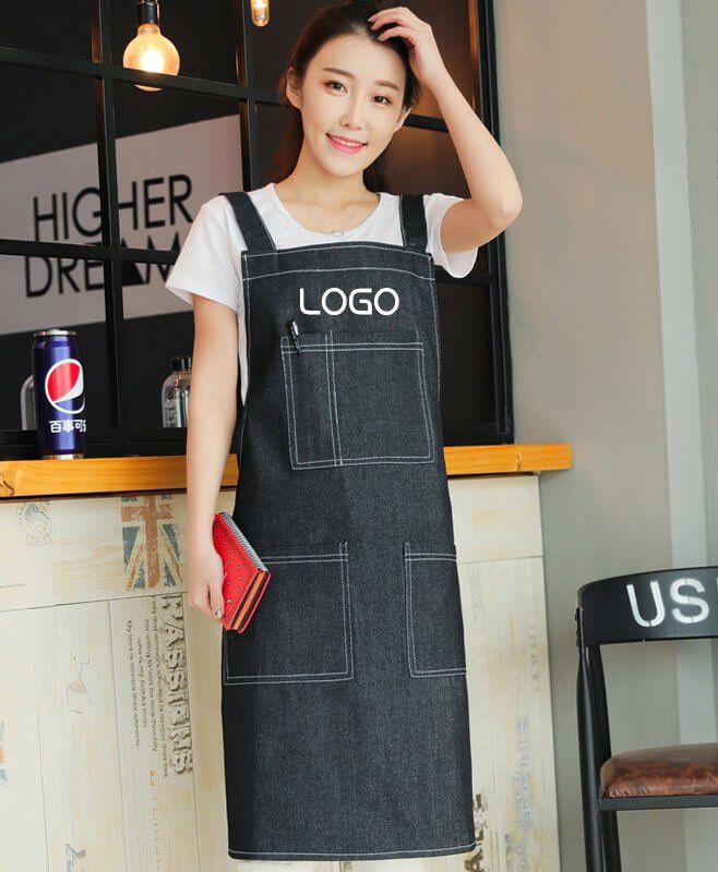 Denim work apron customized logo catering coffee milk tea shop painting baker half-length apron wholesale - Image 8