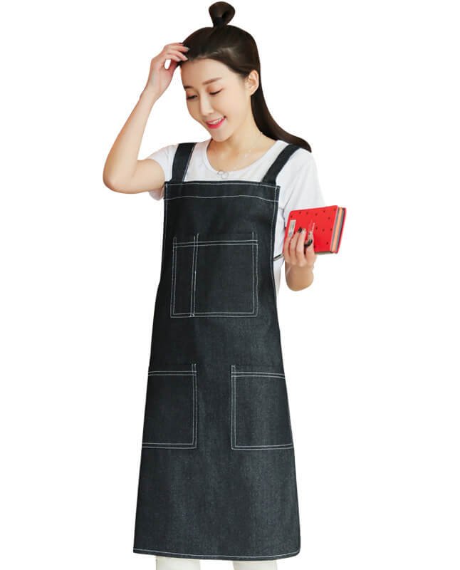 Denim work apron customized logo catering coffee milk tea shop painting baker half-length apron wholesale - Image 10