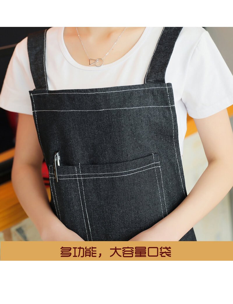 Denim work apron customized logo catering coffee milk tea shop painting baker half-length apron wholesale - Image 11