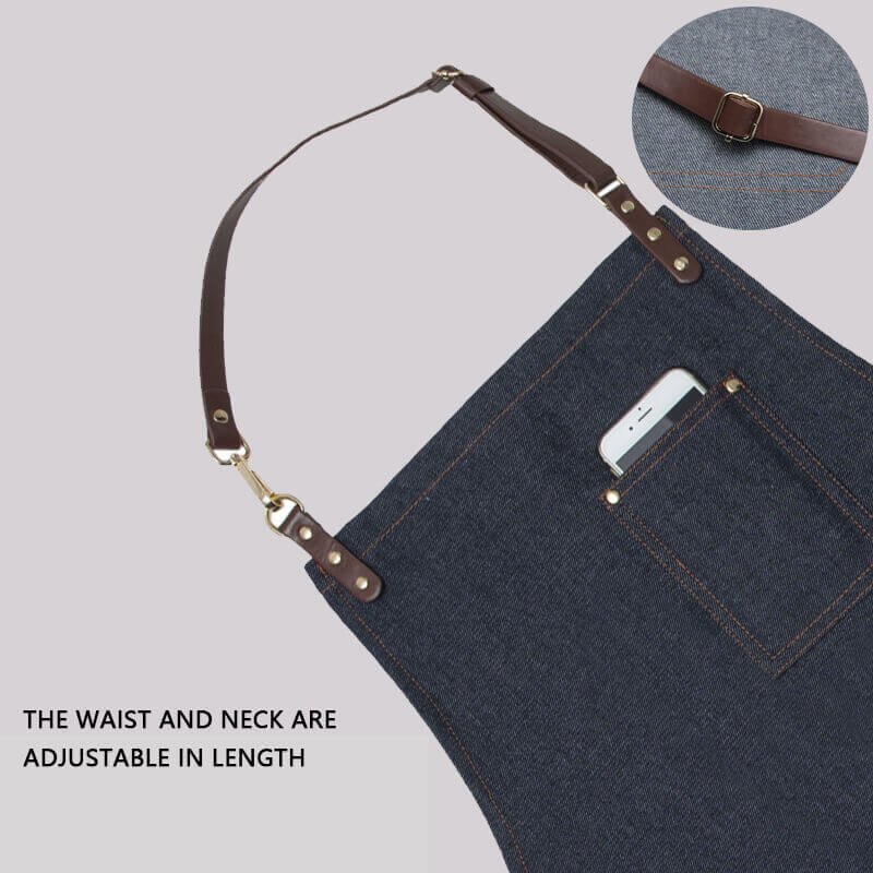 Halter denim apron with custom logo for restaurant coffee shop, tea shop, flower arrangement, barber, work clothes apron wholesale - Image 7