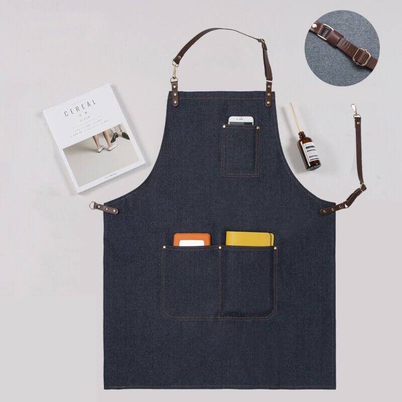 Halter denim apron with custom logo for restaurant coffee shop, tea shop, flower arrangement, barber, work clothes apron wholesale - Image 8