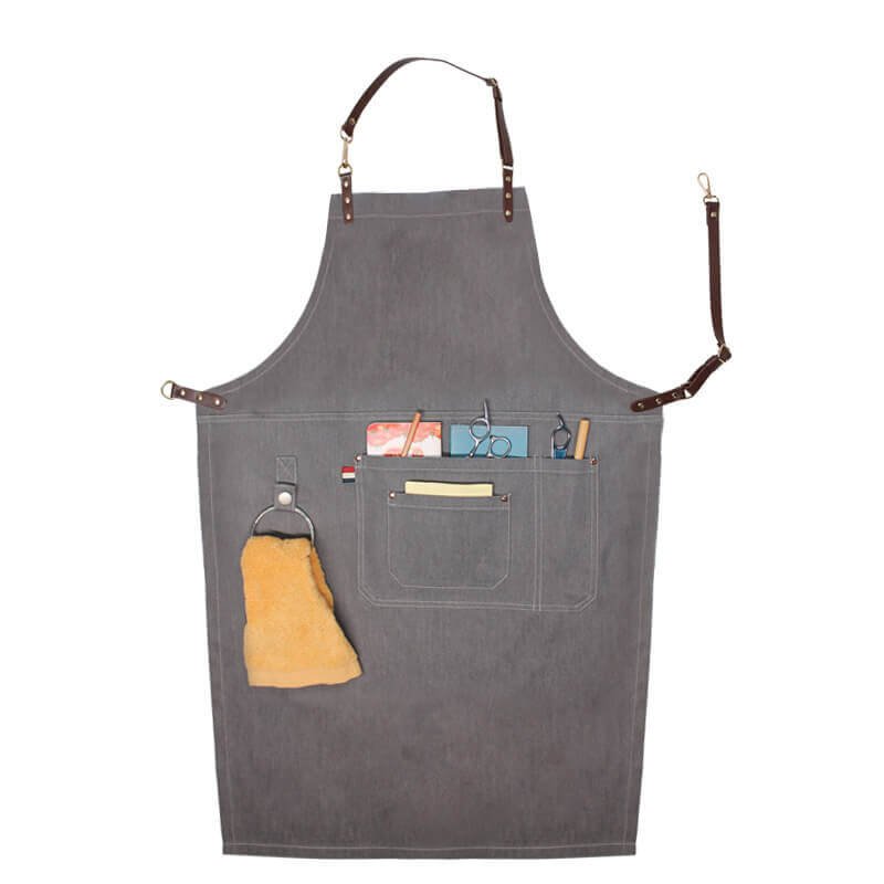Halter denim apron with custom logo for restaurant coffee shop, tea shop, flower arrangement, barber, work clothes apron wholesale - Image 15