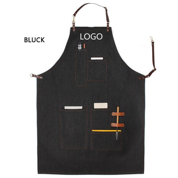Halter denim apron with custom logo for restaurant coffee shop, tea shop, flower arrangement, barber, work clothes apron wholesale - Image 16